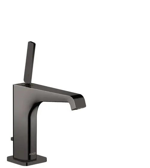 Einhebel-Waschtischmischer in Polished Black Chrome von AXOR mit einem langen Griff und einer Zugstangen-Ablaufgarnitur, klare Linienführung und funktionales Design.